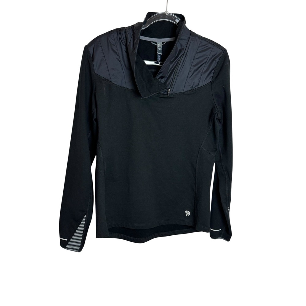 Mountain Hardwear Womens Black Hybrid Quilted Fleece Quarter Zip Pullover Size M